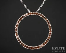 Sterling Silver Natural Orange Diamond Circle Ladies Necklace 4.3g 18"L i19731