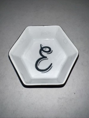 Rosanna Hallmark Gold Trimmed ''E  Small Tidbit Trinket Dish Plate 3.5  Hexagon