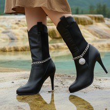 Women Silver Chain Boot Bracelet Anklet Shoe Charm Bling Disco Ball Jewelry SET