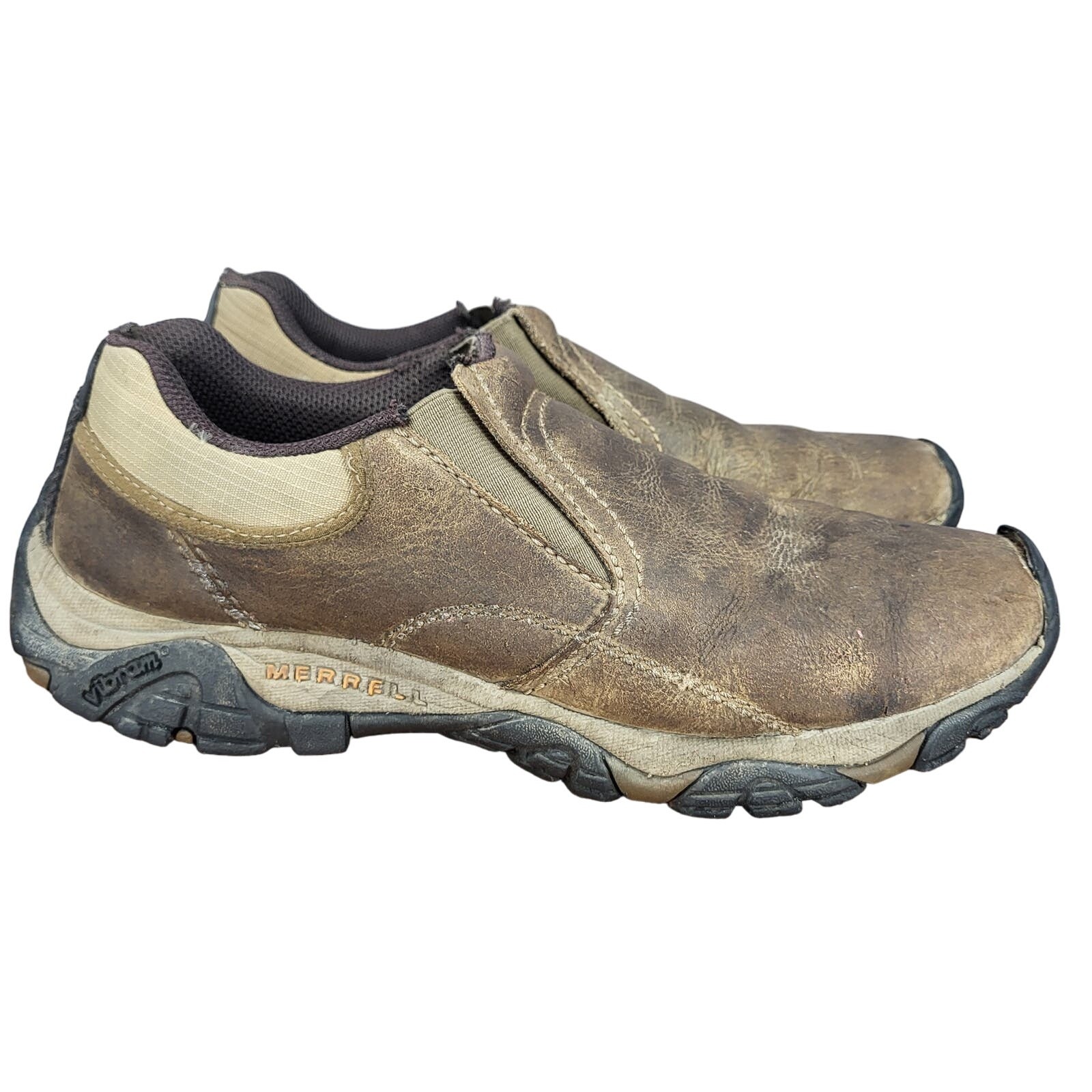Scarpe mocassini Merrell Moab Rover Moc uomo 9 5 canguro pelle marrone slip on