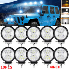 10X 4" Round LED Work Light Bar Flood Pods Fog Driving Lamp Offroad 4WD Trucks