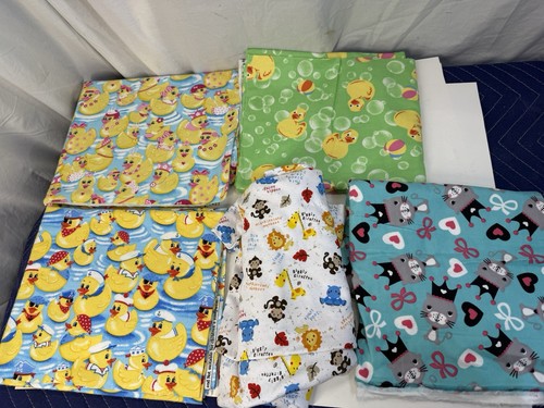 Mixed Fabric Lot Cotton Flannel Ducks Zoo Animals Cats Craft Bundle