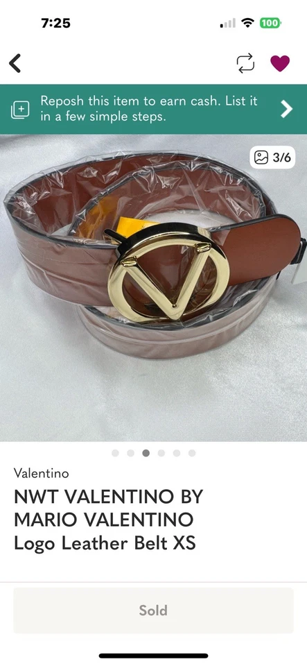 Valentino от Mario женщин желтовато-коричневый кожаный ремень новый с Ярлыками Xsmall логотип золотистый - Изображение 3 из 4