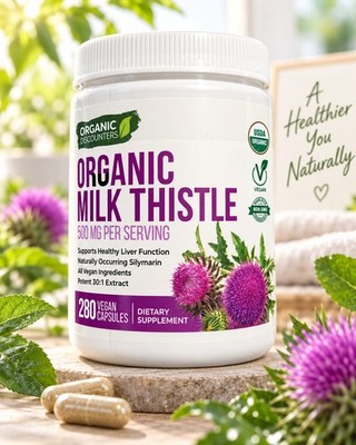 USDA Organic Milk Thistle Extract Caps, 280 Count, 500 mg Strength, Exp 3/28