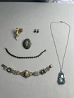 VTG ART DECO JEWELRY LOT 6pcs GF FILIGREE NECKLACE GM SILVER CAMEO BRACELET WEDG