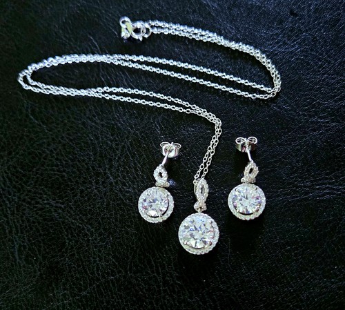 💎BELLA LUCE JTV 925 STERLING PREMIUM CZ HALO HALSKETTE/ OHRRINGE SET - Bild 6 von 14