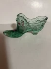 Vintage Fenton Light Green Glass Slipper/ Shoe Hand Painted - Signed by Artist