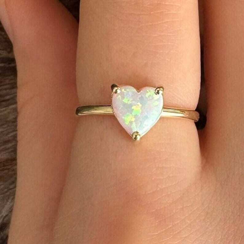 14k Gold Finish Silver Plated Silver White Opal Minimalist Dainty Ring-image
