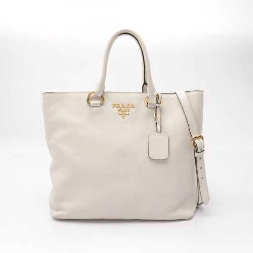 PRADA VITELLO PHENIX 2way Shoulder Tote Bag 1BG865 leather White Black Used