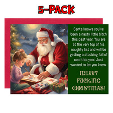 5-Pack Naughty Crude Funny Christmas Cards - Santa Knows You're A Nasty B*tch
