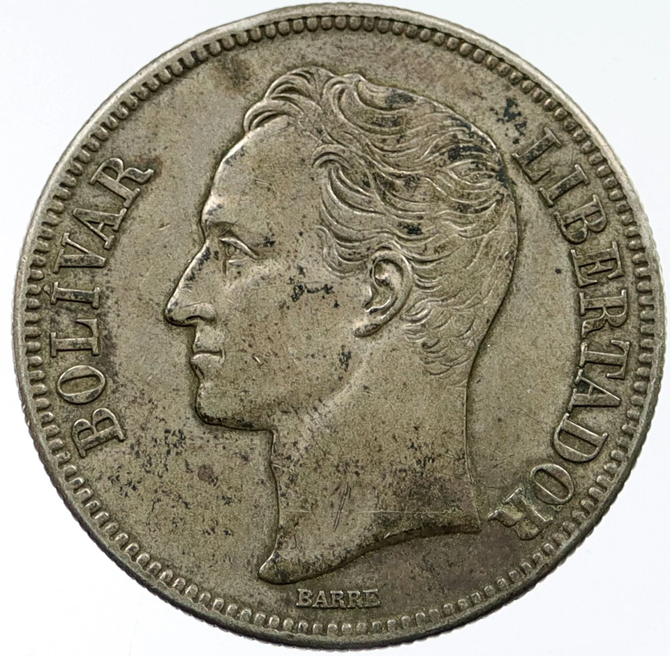 1936 VENEZUELA 5 Bolivar LARGE 0.72oz Antique Silver VENEZUELAN Coin i117639 - Image 2 of 2