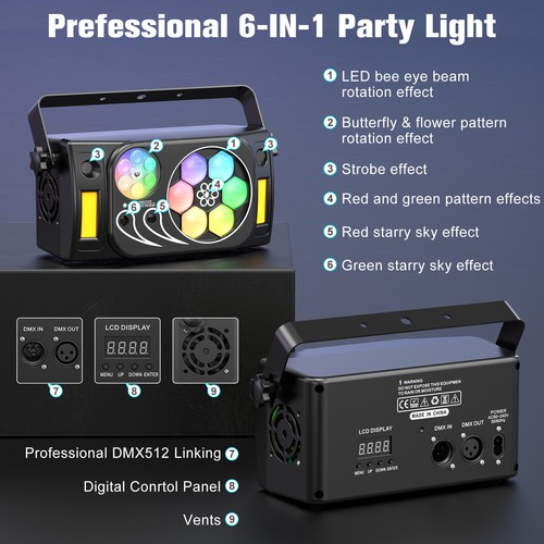 80W RGBW Bee Eyes DMX 6 in 1 LED Effect Light Gobos Color Mixing DJ Stage Light - Picture 4 of 7