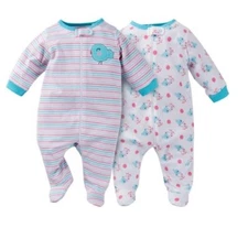 Gerber Baby Girl 2-Piece Blue Birds Zip Front Sleep 'N Plays Size 0-3M