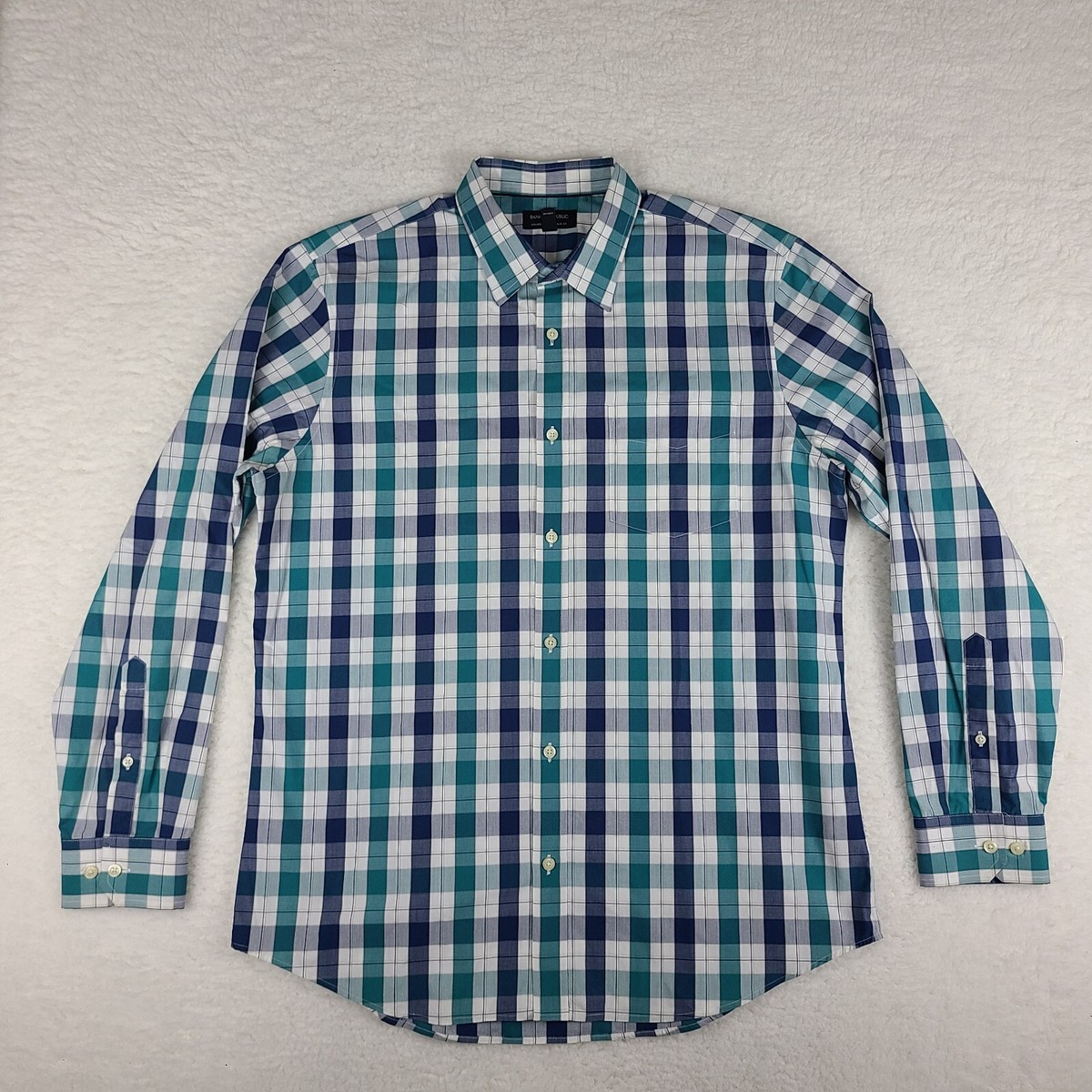 slim fit dress slacks Men's Slim Fit Solid Color Dress Shirt (Teal) Teal / X-Large/17-17.5 Neck/32-33 Sleeve