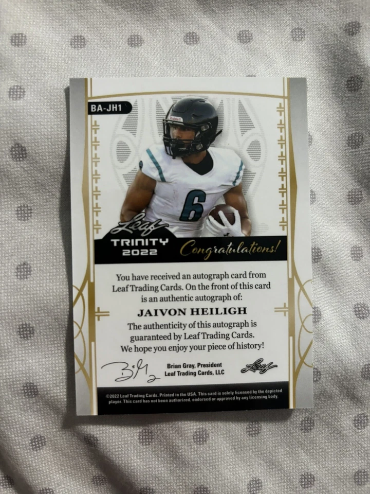 2022 Leaf Trinity Silver /99 Jaivon Heiligh #BA-JH1 Auto - Image 2 of 2