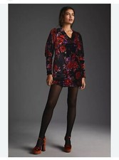 $248 Maeve Cowl-Neck Velvet Floral Dress