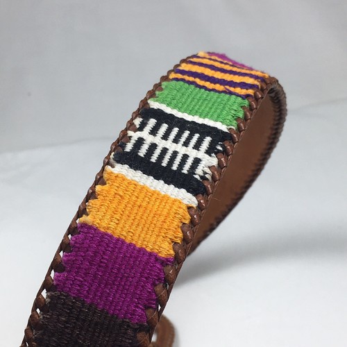 Vintage Cotton Woven Multicolored Brown Leather Belt Boho Unisex Size 28 - Picture 14 of 17