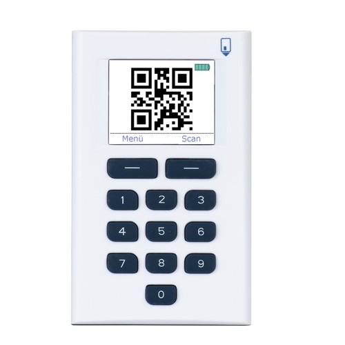 HeiTrade Digipass 882 QR chip-TAN generator, photo, for online banking, only for savings bank, BW-Bank, and DKB (DKB only with the paid Girocard), white/blue