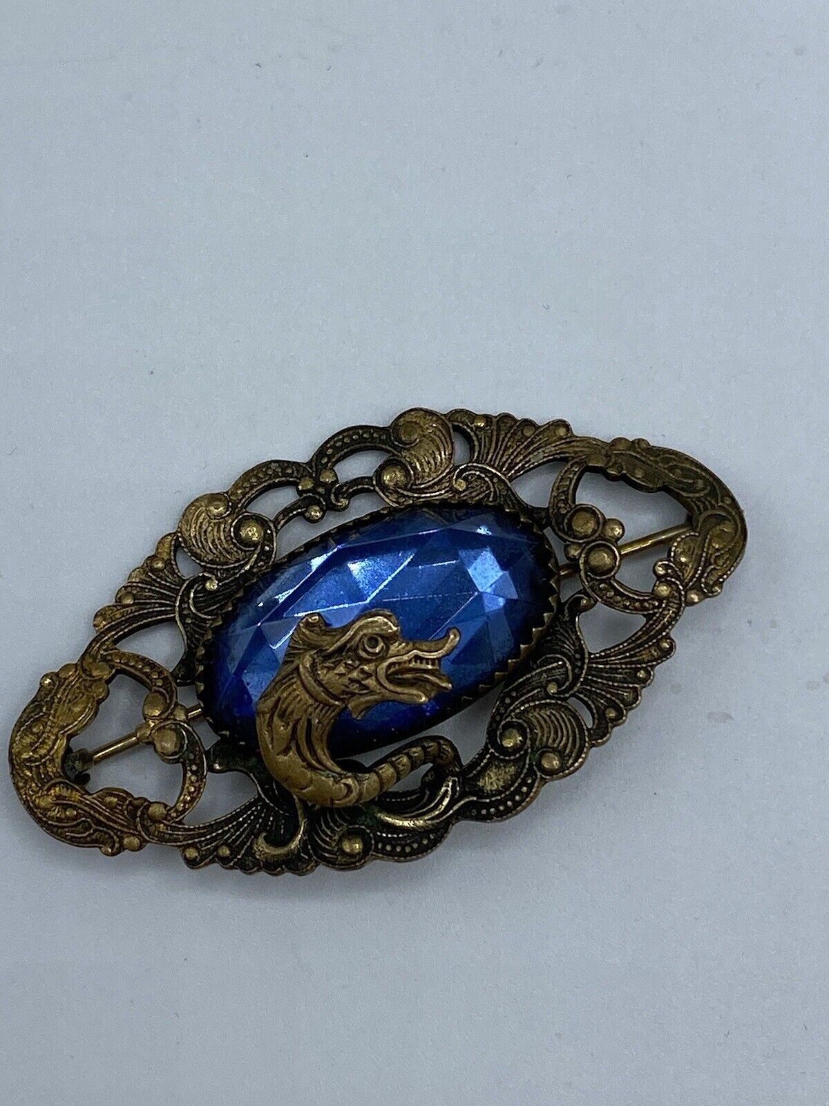 Antique EDWARDIAN Vauxhall Blue Faceted Glass Bro… - image 5