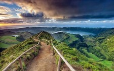 Landscape photography nature path water lake sea azores Custom Gaming Mat Desk
