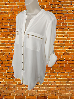 BNWT EPISODE SMALL CREAM BLOUSE TOP ROLL UP SLEEVE ZIP POCKET WORK CASUAL WOMEN