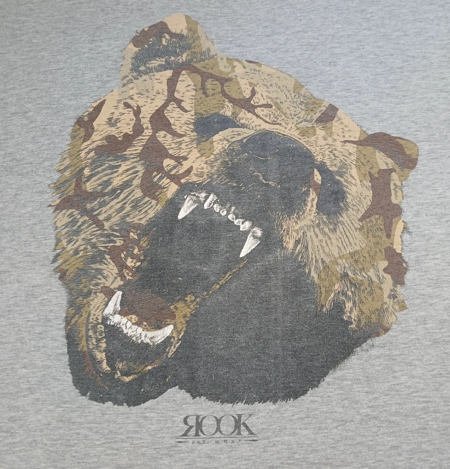 Camiseta Rook XL Para Hombre Gris Cuello Redondo Manga Corta Oso Animal Estampado Gráfico Foto 2 de 4