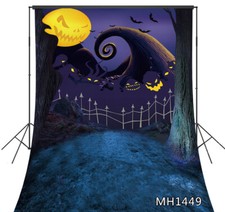 Spooky Halloween Cemetery Moon Dead Trees Backdrop 5x7ft Vinyl Photo Background