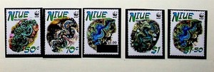 NIUE Sc 769 NH OF 2002- SET+OVERPRINT+3M/S(ONE W WWF LOGO)- RARE! - CLAMS (WG20)