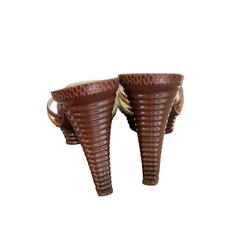 BCBG 女孩蛇纹印花多色罗纹鞋跟厚底凉鞋 6 码 — 第 4/4 张图片