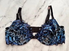 Victorias Secret Very Sexy Low Cut Demi Black Blue Floral Unlined Appliqué Bra
