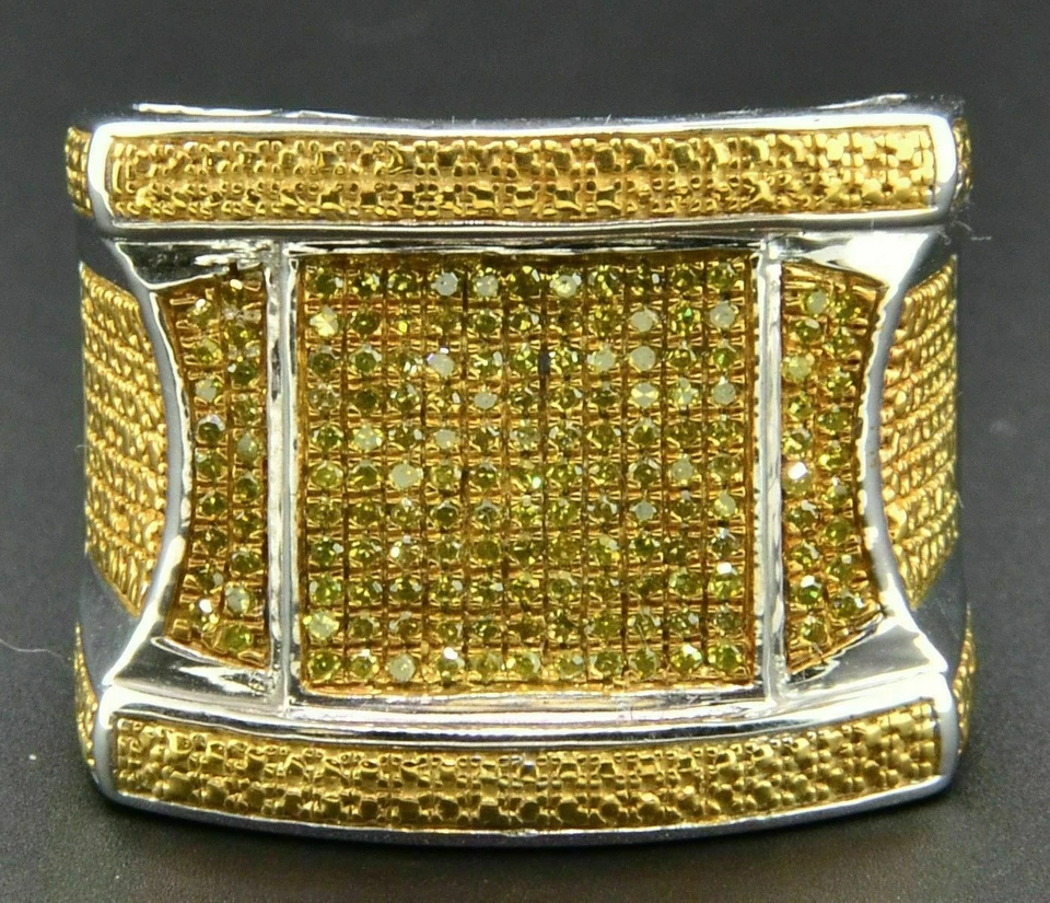 Anillo meñique de plata 925 enchapado en oro blanco citrino simulado corte redondo de 1,30 quilates para hombre Foto 2 de 4