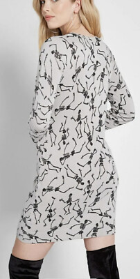 MODCLOTH Sweater Dress, Skeleton, Halloween, Large, Gray, Cotton | eBay