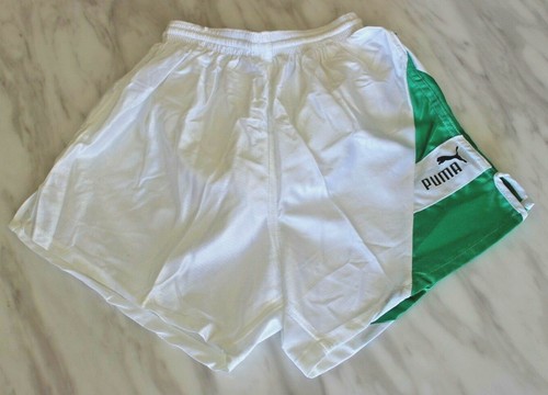 Puma Men Short Vintage Shiny White Green Football Running Retro 80s 90s Racing S - Picture 4 of 8
