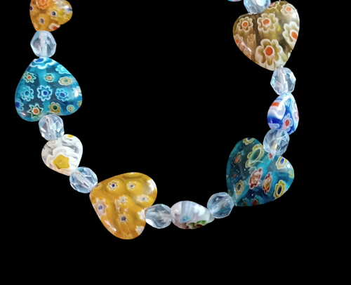 Pulsera vintage de plata de ley 925 con broche de corazón Millefiori multicolor 7,75 - Imagen 4 de 5
