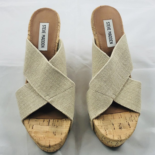 Steve Madden Taupe Cork Wedge Platform Mule Sandals Size 8.5 | eBay