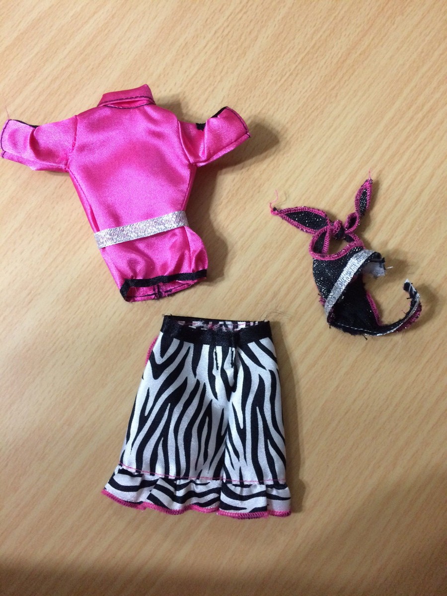 Barbie Doll Fashion Fever Pink Zebra Animal Print Ruffle Skirt Top