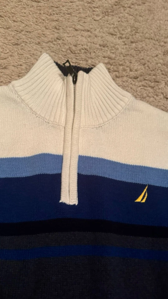 Suéter Nautica Juvenil Niño 1/4 Cremallera Talla M (10/12) Manga Larga 100% Algodón Azul Foto 3 de 4