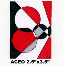 Original ACEO - Abstract, Cubism, Bauhaus - miniature markers painting