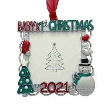 2021 Christmas Tree Ornament Photo Picture Frame 2021 "Baby's 1st Christmas"