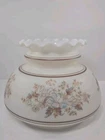 Vintage Quoizel Hurricane Lamp Shade Milk Glass Brown Flowers Ruffled Top