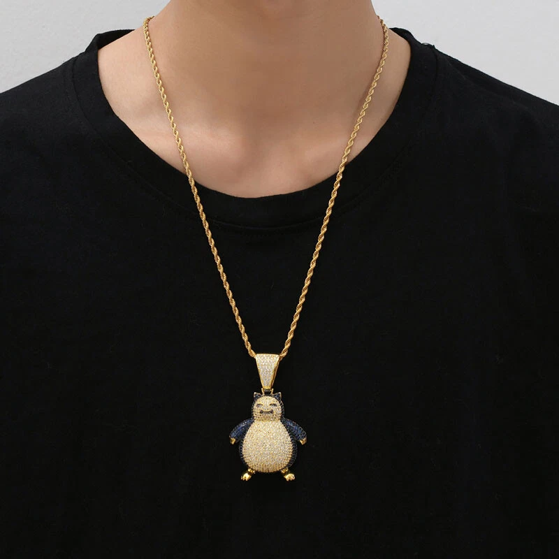 Collar Cadena Colgante Hip Hop Dibujos Animados Pokemon Snorlax ICED AAA+ CZ Cos Joyería Foto 3 de 4
