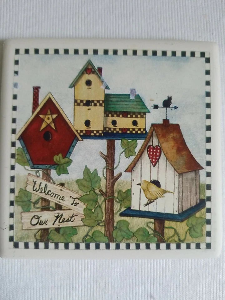 BIRD HOUSES Absorbente POSAVASOS Bisque, Piedra Arte Country Corcho Respaldo Set 4 Nuevo Foto 4 de 4