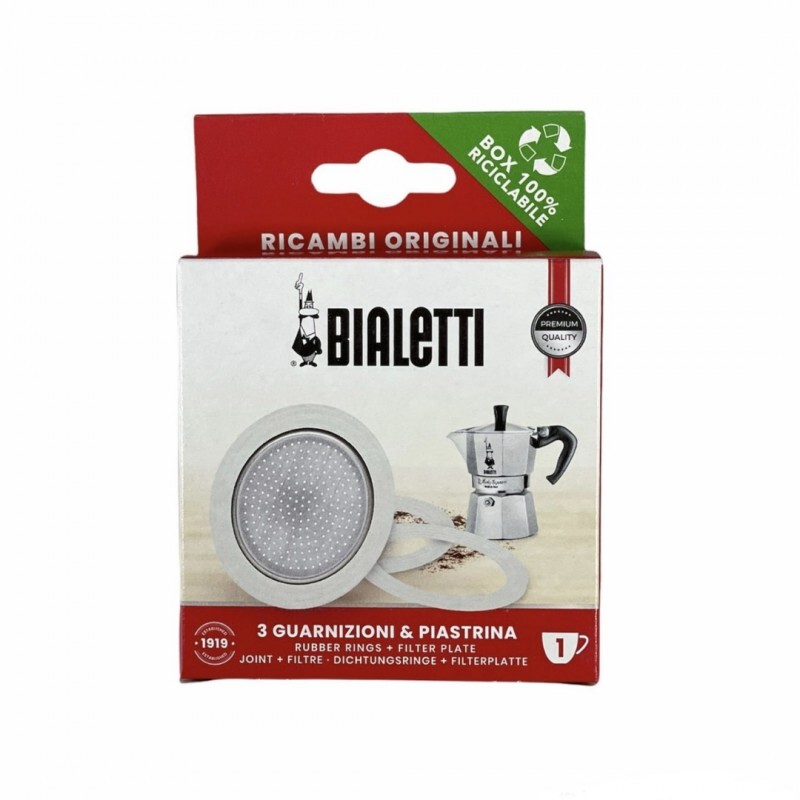 BIALETTI Ricambi Originali 3 Guarnizioni + 1 Piastrina Moka di Alluminio 1 Tazza