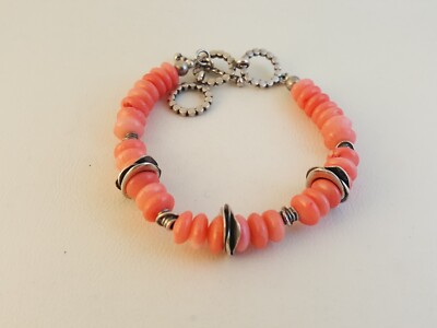 Pink coral sterling silver beaded bracelet FD China