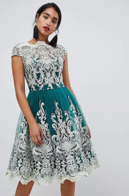 Chi Chi London Premium Metallic Lace Midi Dress in Turquoise Size 2 $109  NWT | eBay