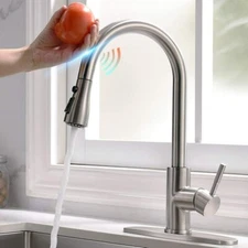 Touch Sensor Kitchen Faucet Sink Pull Down Sprayer Swivel Mixer Brushed Nickel