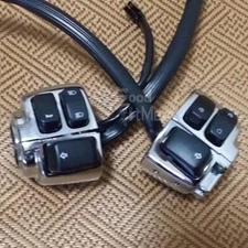 Chrome 1" Motorcycle Handlebar Control Switches w/ Wiring Harness Kit For Harley