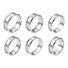 6Pcs Size 7-12 Stainless Steel Inlay Ring Core Blank Grooved Finger Ring Setting