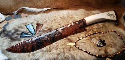 Red Buttes Obsidian Flint Knapped Primitive Skinning Blade Wolf Shaman