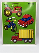 Vintage Playskool Things with Wheels Wooden 4 Piece Puzzle 180-04 1985 Ages 1-3